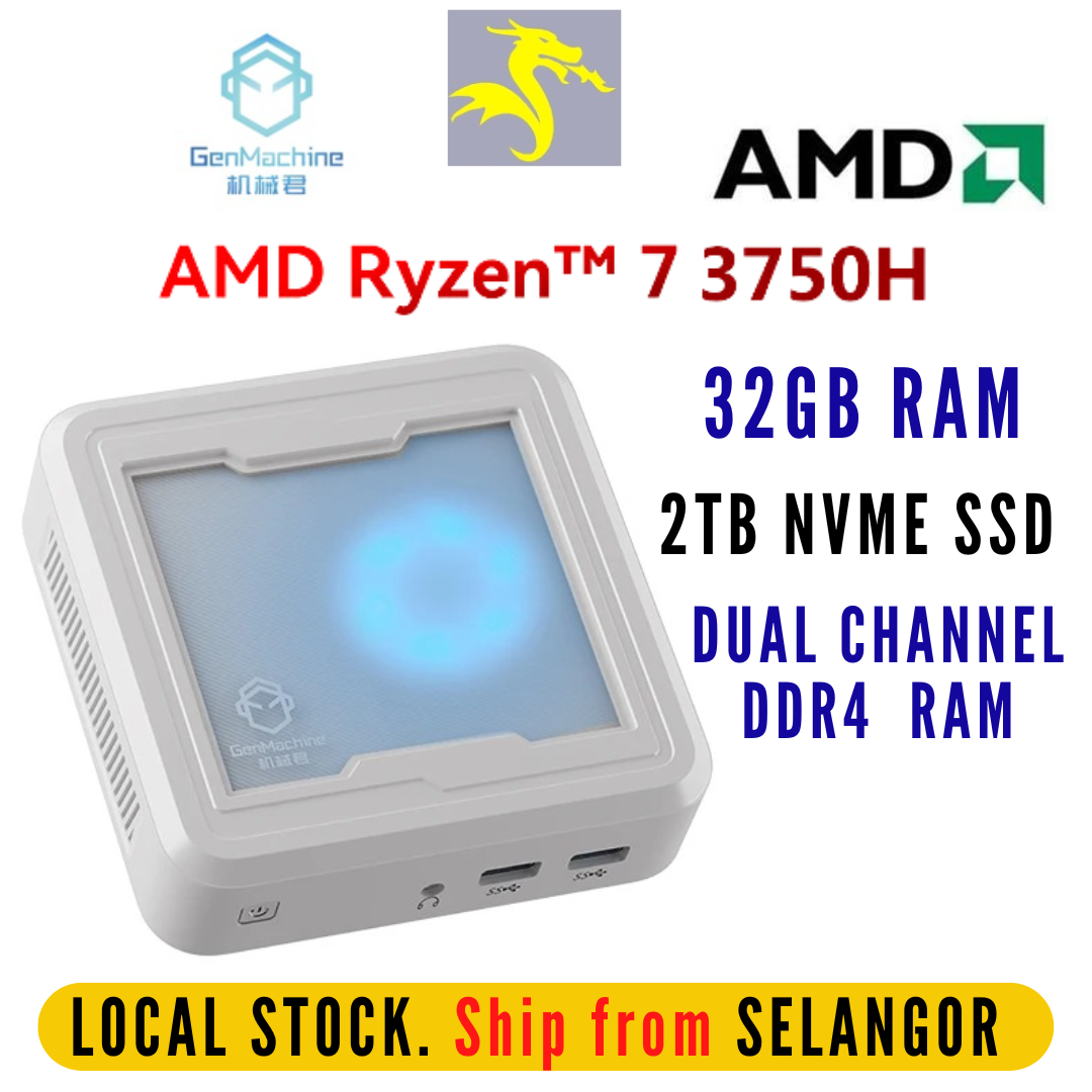 GenMachine AMD Ryzen 3750H Windows Mini PC 16GB DDR4 RAM 2TB